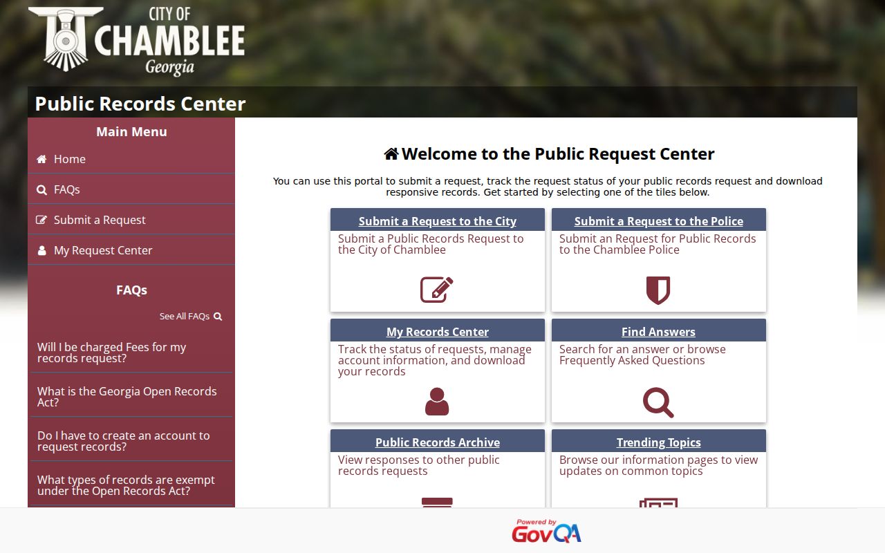 Chamblee public records request center