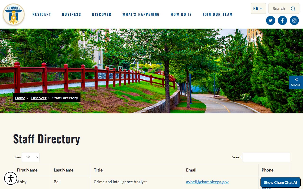 Chamblee people directories city staff search table
