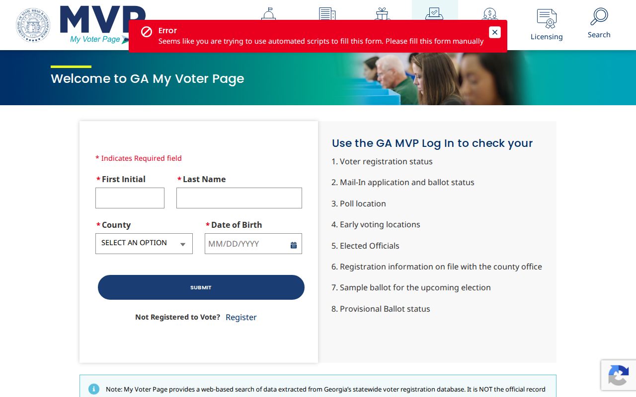 Chamblee voter registration records lookup on Georgia My Voter Page